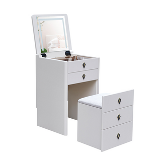 Aquina Off White Dressing Table with Dressing Stool