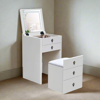 Aquina Off White Dressing Table with Dressing Stool