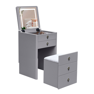 Aquina Light Grey Dressing Table with Dressing Stool