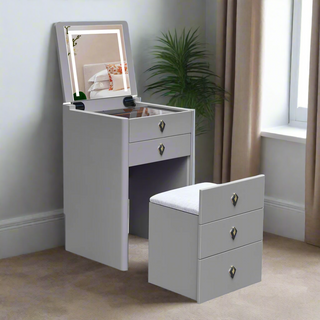 Aquina Light Grey Dressing Table with Dressing Stool