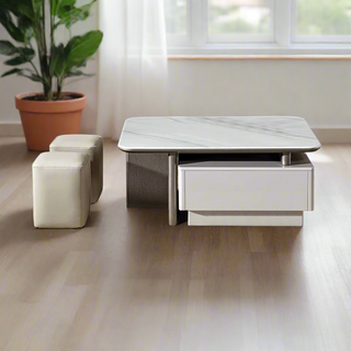 Herlia Extendable Square Coffee Table with 2 Stools