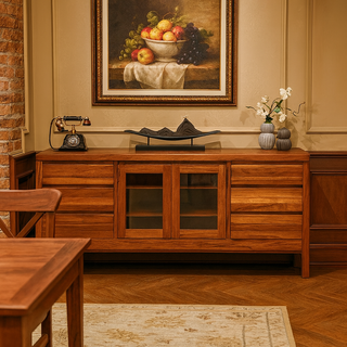 Levette Teak Wood Buffet Hutch (140cm)