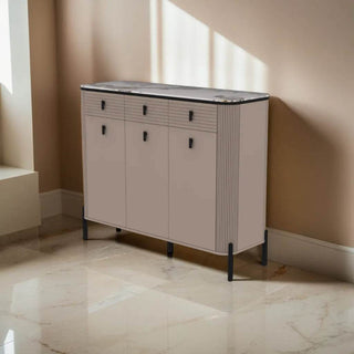 Megafurniture | Sabino 3 Door Shoe Cabinet with Glossy Sintered Stone Top | Shoe Cabinet