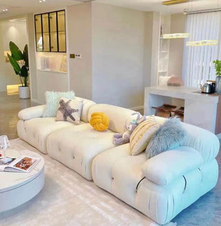 Megafurniture | Stella Velvet Fabric Sofa in Cream | Fabric Sofa