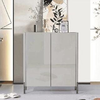 Megafurniture | Vanora 2 Door Shoe Cabinet in Glossy Grey with Sintered Stone Top | Shoe Cabinet