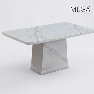 Varda Marble Dining Table & Svela Faux Leather Dining Chair Set (1+6)