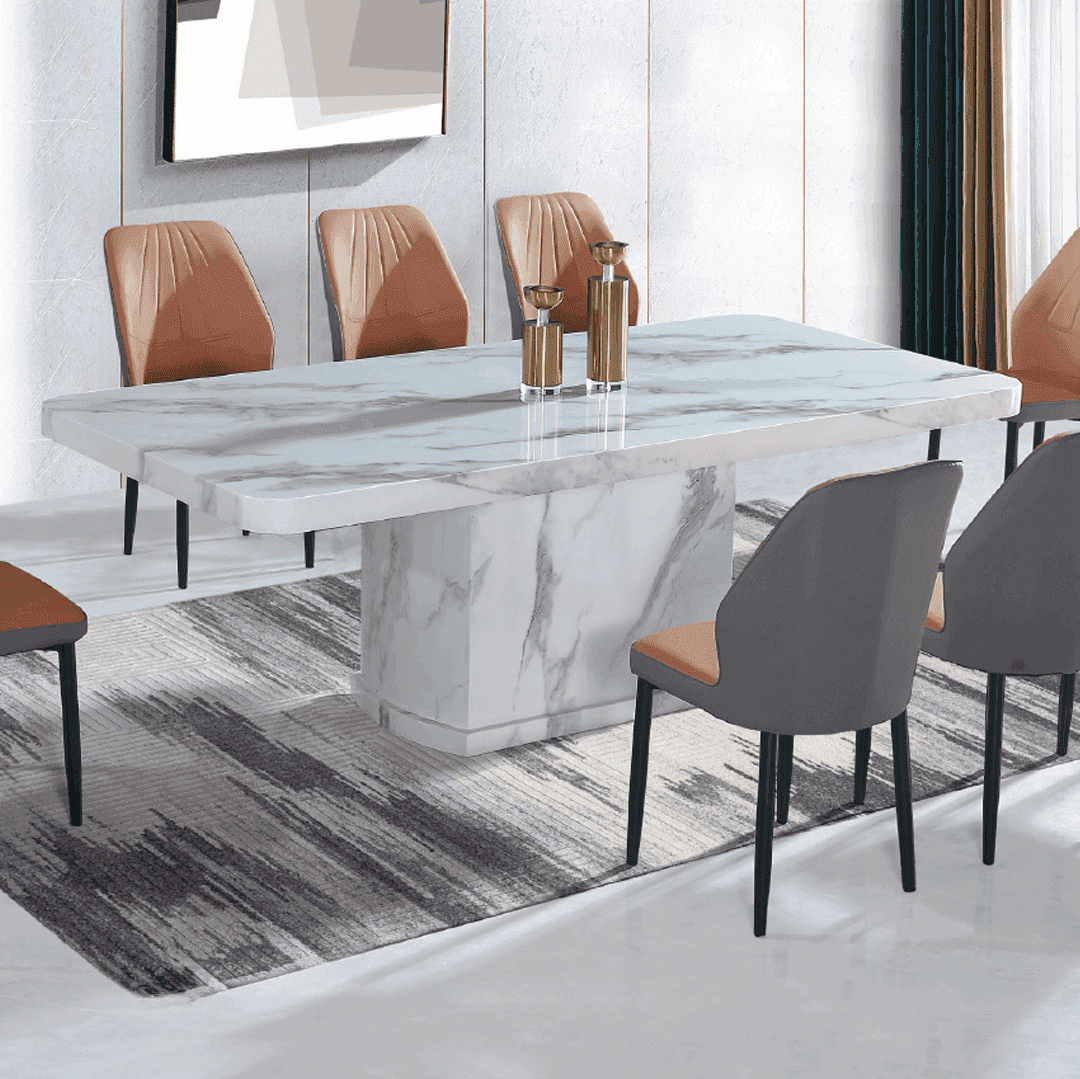 Velerium Marble Dining Table Alcor Faux Leather Dining Chair (1+