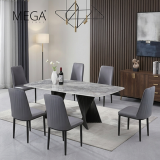 Viken Sintered Stone Dining Table & Elva Faux Leather Dining Chair Set (1+6)