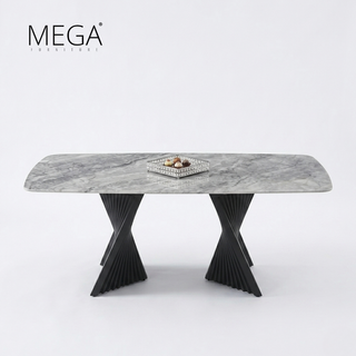 Viken Sintered Stone Dining Table & Elva Faux Leather Dining Chair Set (1+6)