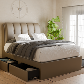 Corave Faux Leather Drawer Bed Frame