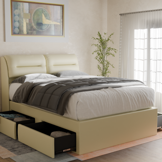 Hanubee Faux Leather Drawer Bed