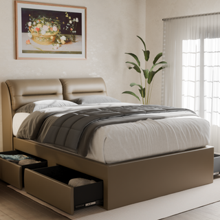 Hanubee Faux Leather Drawer Bed