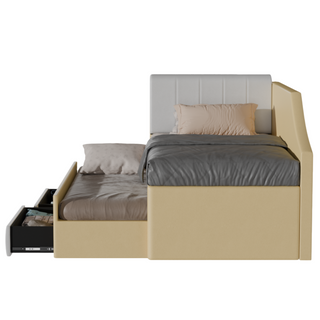 Quinslet Faux Leather Pull Out Bed with Drawer Storage