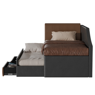 Quinslet Faux Leather Pull Out Bed with Drawer Storage