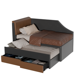 Quinslet Faux Leather Pull Out Bed with Drawer Storage