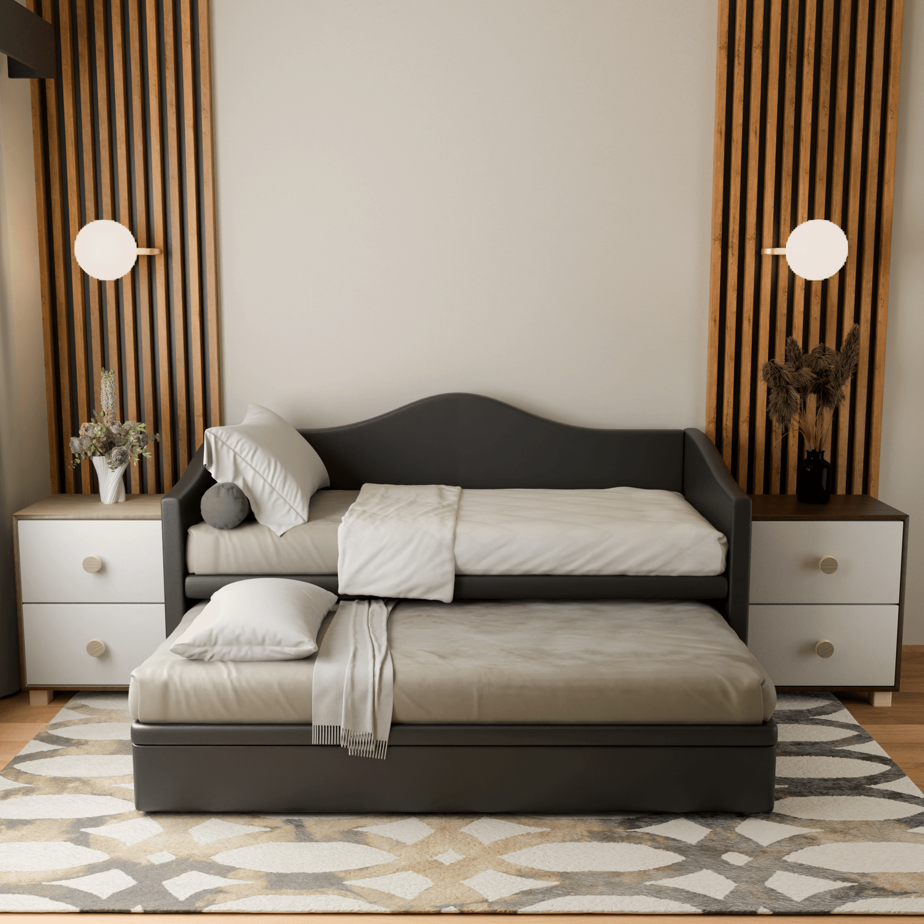 Megafurniture | Zaxe Faux Leather Pull Out Bed with Storage | Pull Out Bed