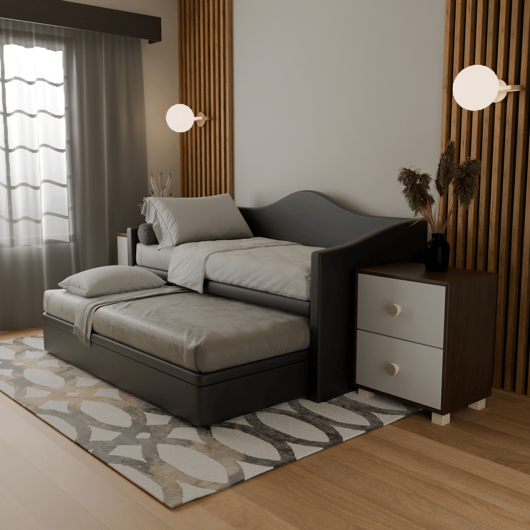 Megafurniture | Zaxe Faux Leather Pull Out Bed with Storage | Pull Out Bed