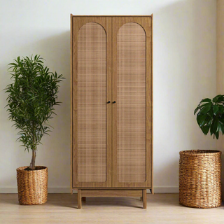 Megafurniture | Zoya 2 Door Rattan Wardrobe (82cm) | Open Door Wardrobe