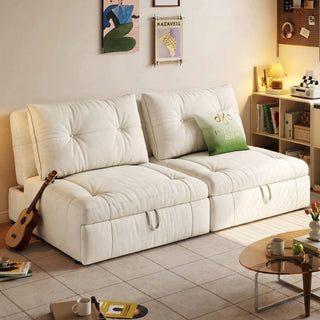 Cream chenille sofa bed in a living room