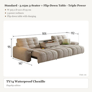 Standard · 3.05m 3-Seater + Flip-Down Table · Triple Power