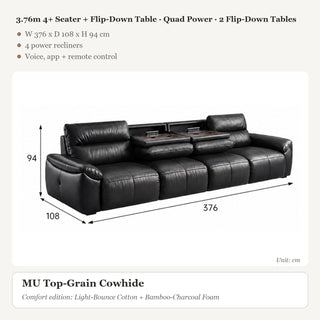 3.76m 4+ Seater + Flip-Down Table · Quad Power · 2 Flip-Down Tables