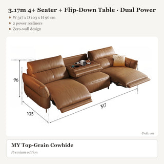 3.17m 4+ Seater + Flip-Down Table · Dual Power