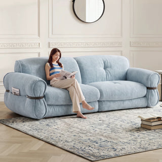 Blue fabric sofa in a living room