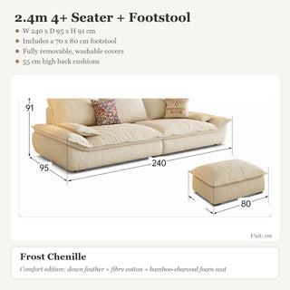2.4m 4+ Seater + Footstool · Frost Chenille
