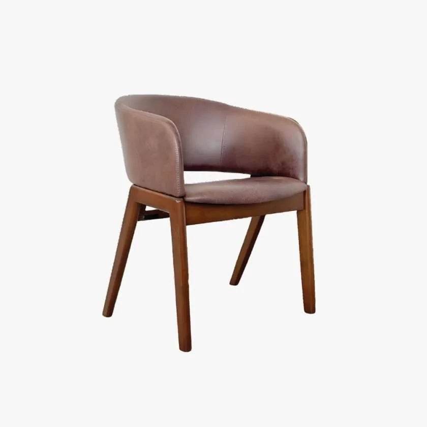 Acacius Brown Leathaire Wooden Dining Chair Singapore