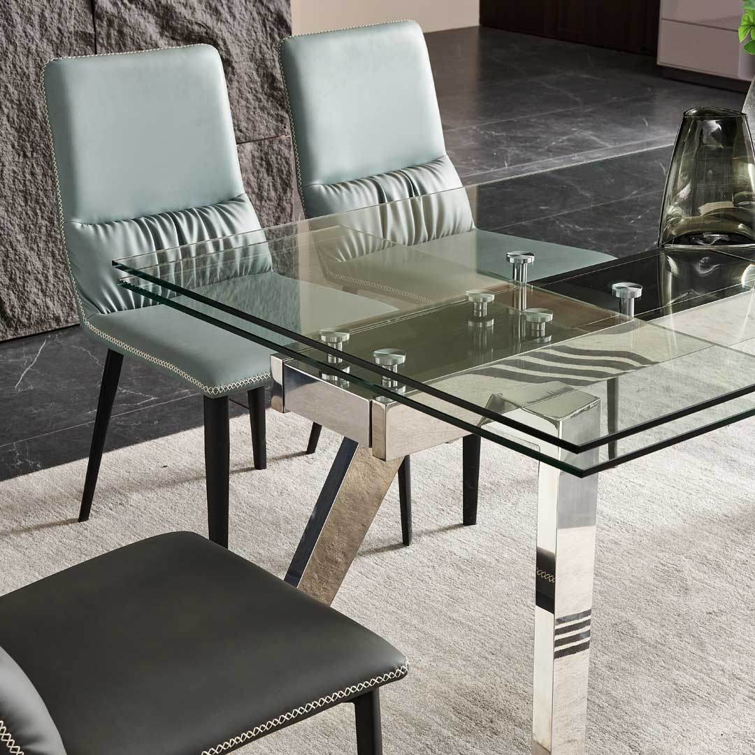 Adeliza Clear Tempered Glass Extendable Dining Table (130cm/140cm/160cm) Singapore