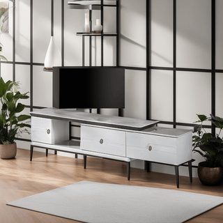 Annalisa Extendable TV Console with Glossy White Jade Stone Top Singapore