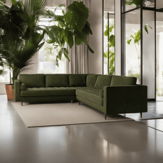 Ashla Green Velvet Fabric Sectional Sofa Singapore
