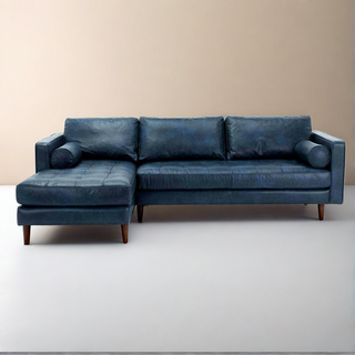 Ashla L-Shape Blue Faux Leather Sofa