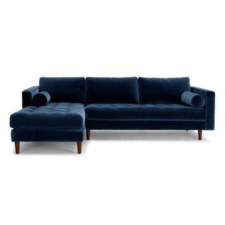 Ashla L-Shape Blue Velvet Fabric Sofa Singapore