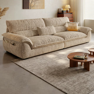 Plush fabric sofa in a living room