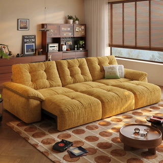 Amber cat-scratch velvet power sofa bed in a living room