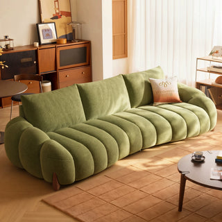 Green lamb-fleece velvet sofa in a living room
