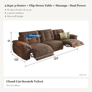 2.84m 3-Seater + Flip-Down Table + Massage · Dual Power
