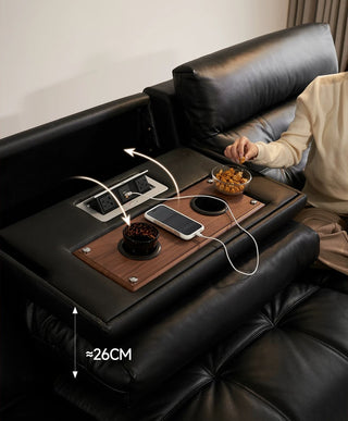 Flip-down table with sockets