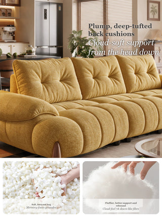 Plump, deep-tufted back cushions