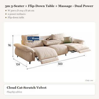 3m 3-Seater + Flip-Down Table + Massage · Dual Power