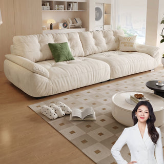 Cream chenille cloud sofa in a living room