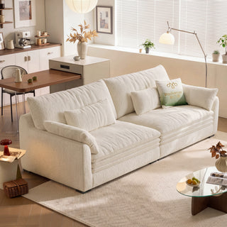 Cream lamb-fleece velvet sofa in a living room
