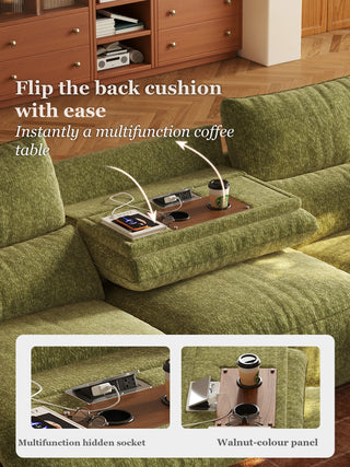 Flip-down table with hidden sockets