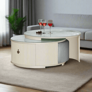 Charlotte Extendable Coffee Table with Sintered Stone Top + 2 Fabric Stools Singapore