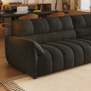 Black chenille power sofa bed in a living room