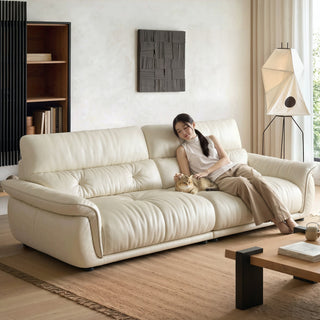 Cream leather sofa in a living room