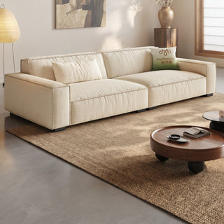 Cream cotton-linen block sofa in a living room