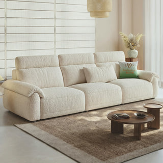 Cream lamb-fleece sofa in a living room