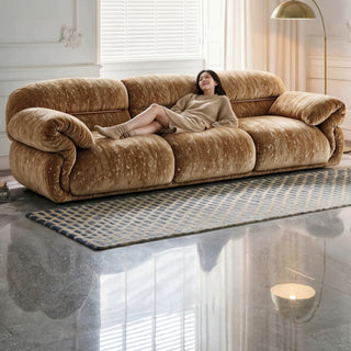 Amber chenille sofa in a living room